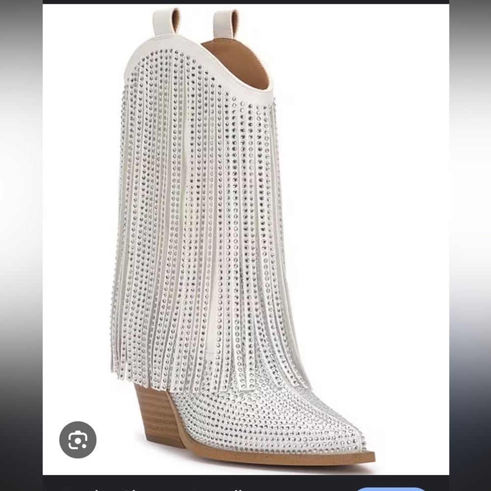 Jessica Simpson White Fringe Heeled Boots